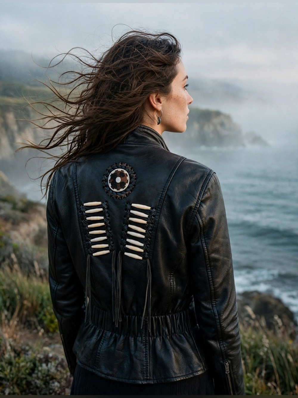 Vintage Force1 Leather Jacket with Beaded Back Detail